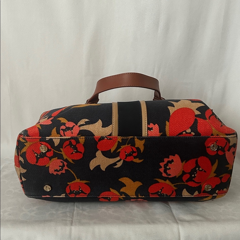 Spartina 449 Pretty Black/Orange Floral Double Straps Shoulder Bag Tote Purse 🌺🌺 - Picture 7 of 14